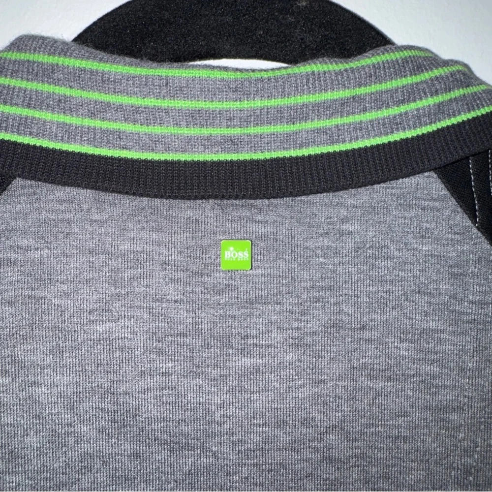 Hugo‎ Boss Full Zip Track Jacket Gray Black Green Trim Size Small